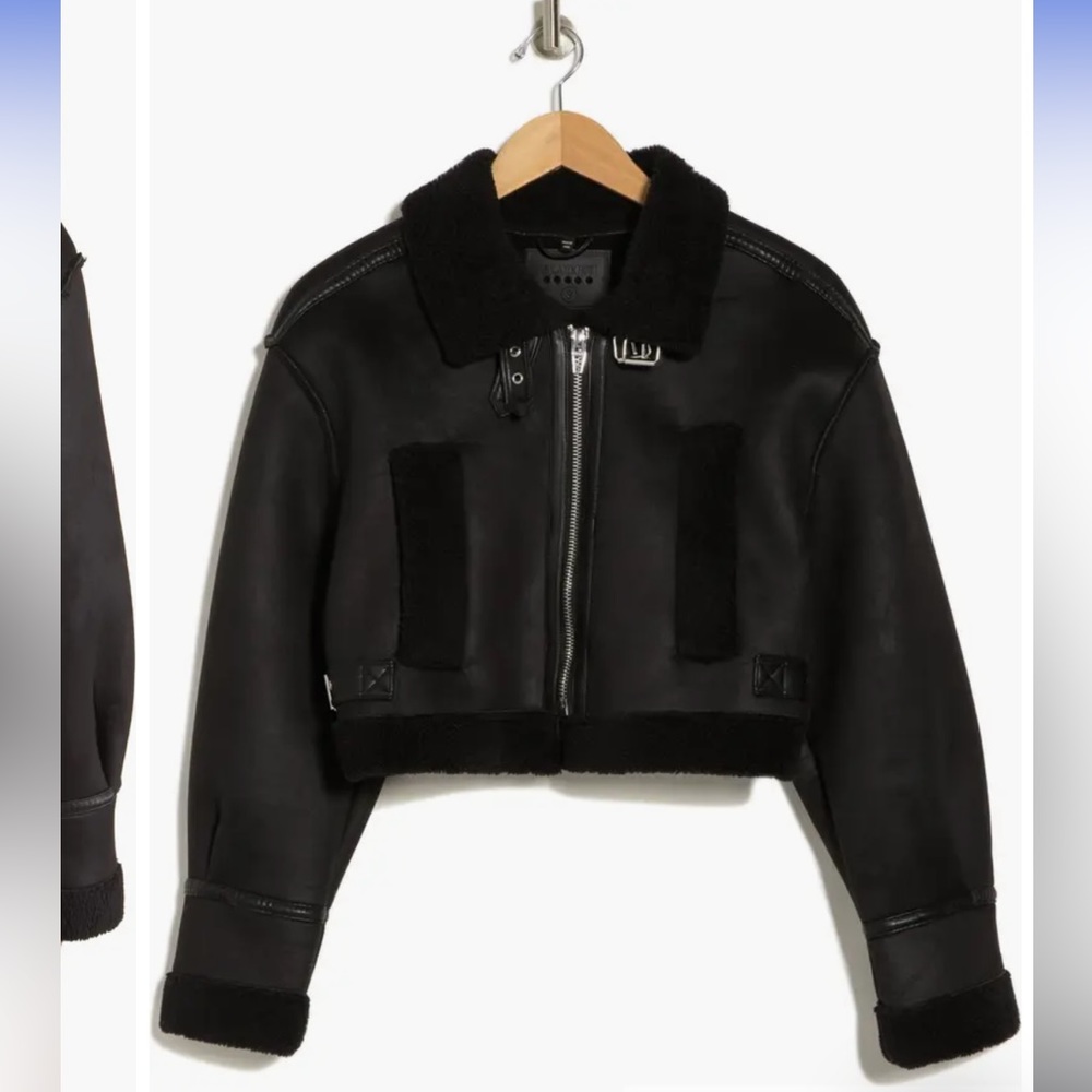 Blank NYC Faux Shearling Bonded Faux Leather Crop Jacket